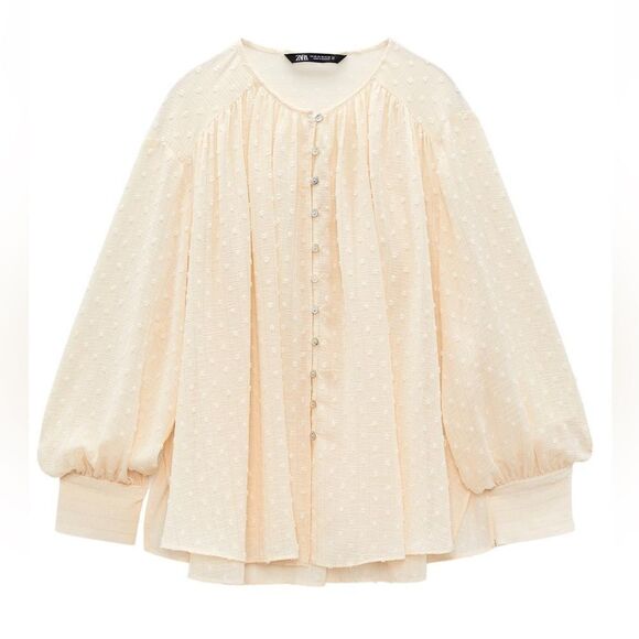 ZARA BOHO SWISS DOT BLOUSE - Picture 2 of 5